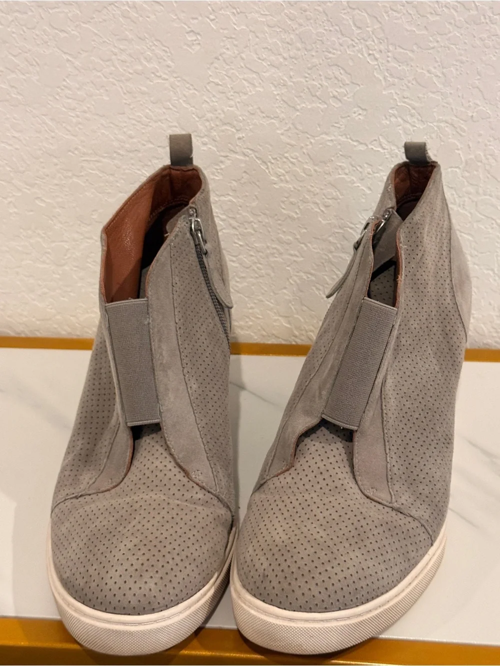 Paolo Light Gray‎ Suede Perforated Wedge Sneakers
